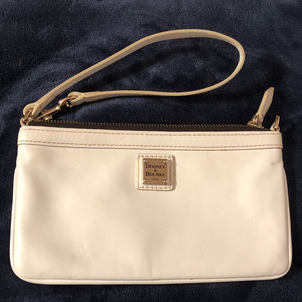 Dooney & Bourke White Leather Wristlet Clutch with Gold Hardware